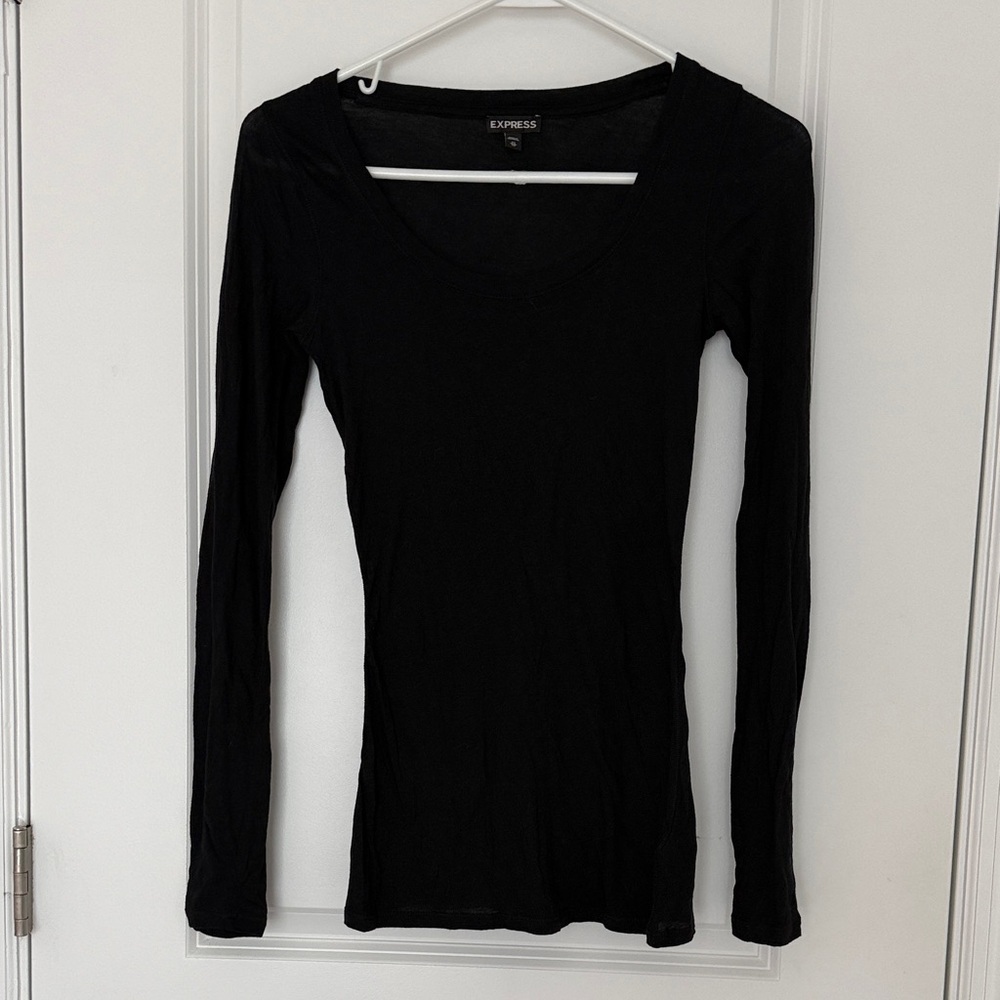 Express Black Long Sleeve Scoop Neck Top